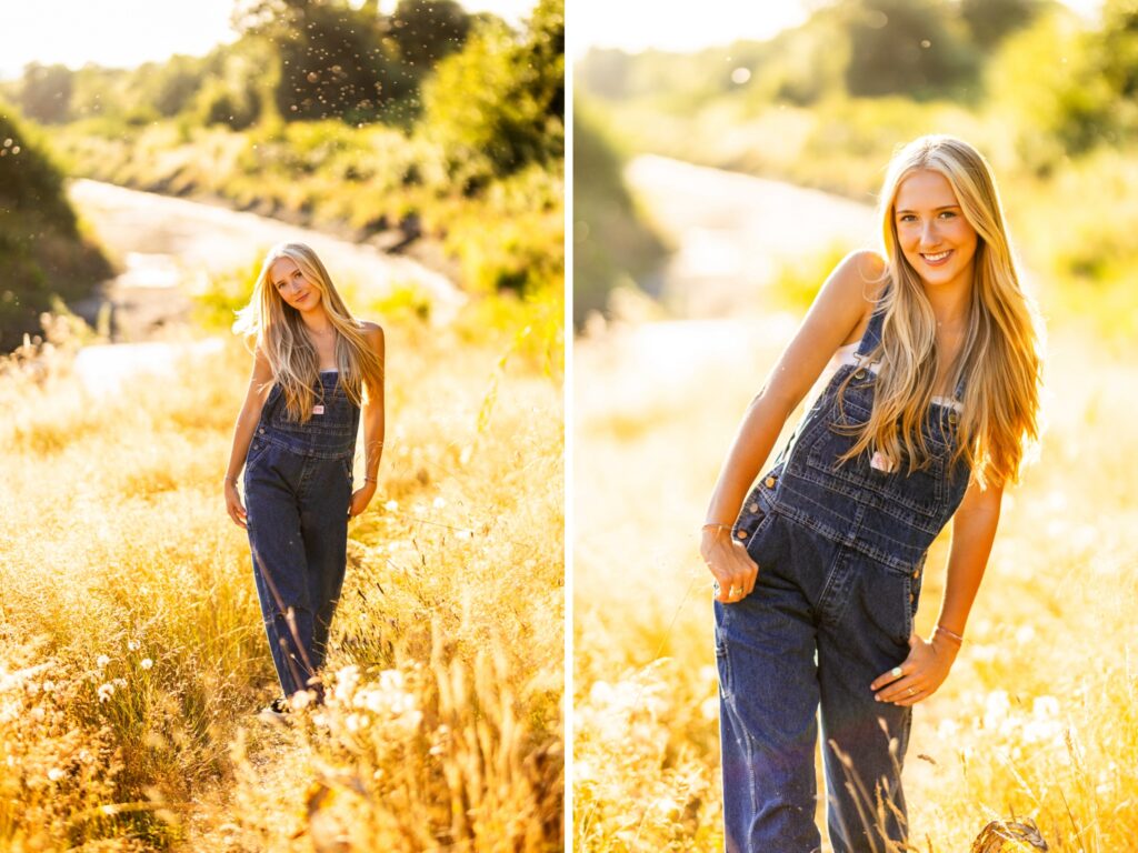 High school senior portraits of a girl in a field with a casual outfit in Portland Oregon