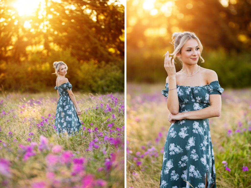 Girl in a field of purple flowers outside of Portland Oregon