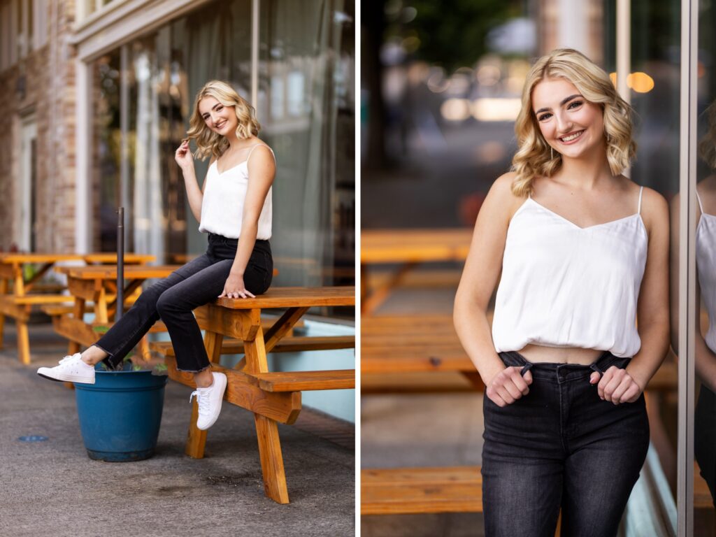Senior portraits in downtown Vancouver Washington in an urban city location with a casual outfit