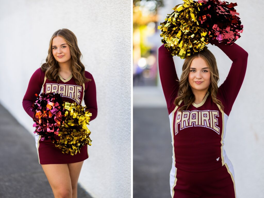 Senior photos in Vancouver Washington and Portland Oregon in the summer downtown city environment cheer photos