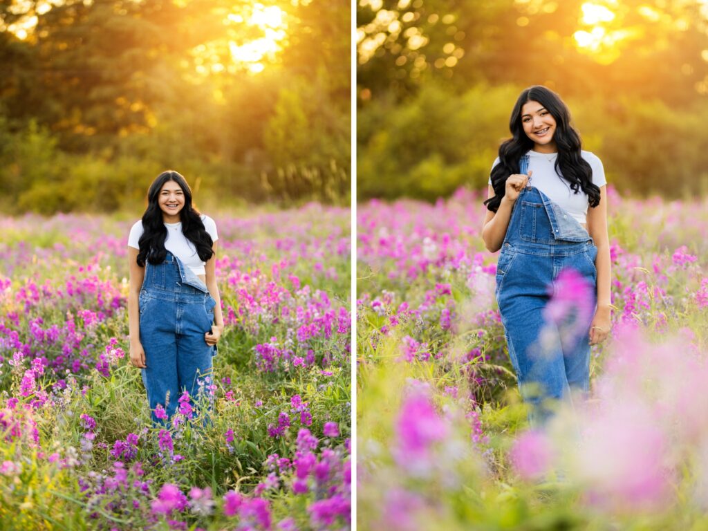 Senior photos in Vancouver Washington and Portland Oregon in the summer and cheer photos in a flower field