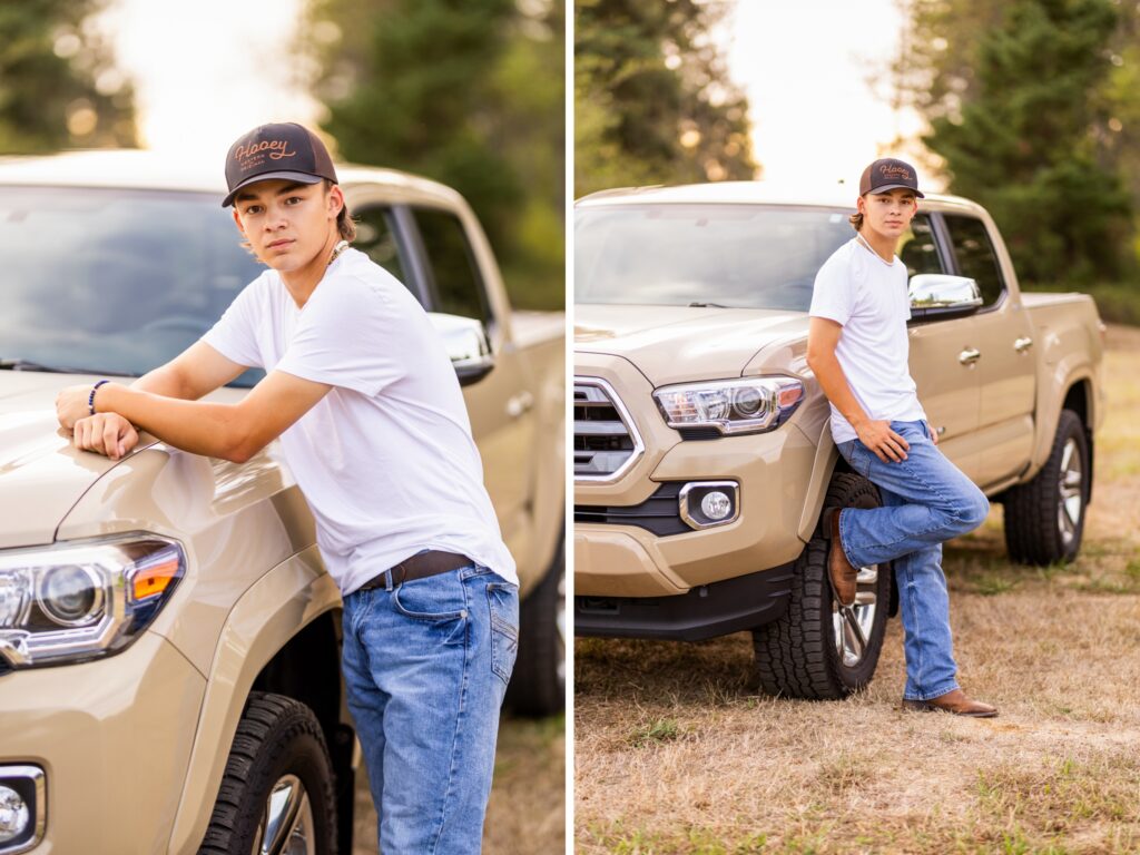 Guy senior photos in Vancouver Washington and Portland Oregon in summer with his truck