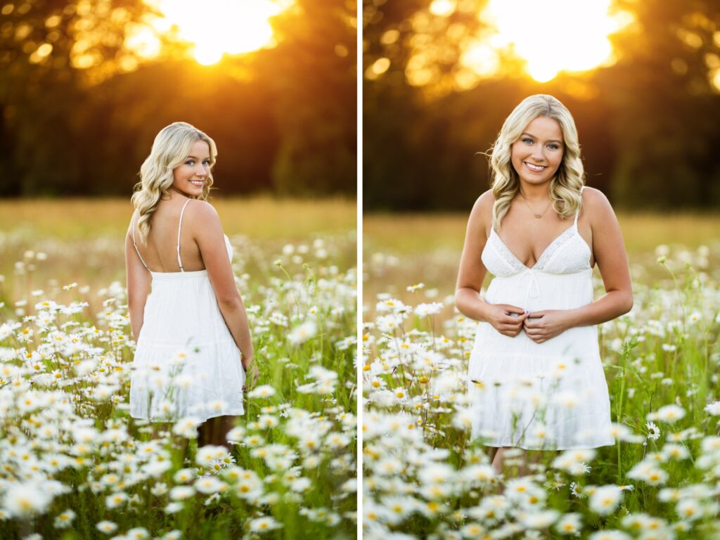 Senior photos in Vancouver Washington and Portland Oregon in the summer in a field of daisies