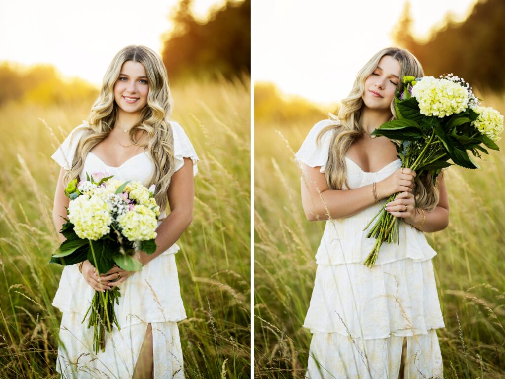 Senior photos in Vancouver Washington and Portland Oregon in the summer and cheer photos in a grassy field