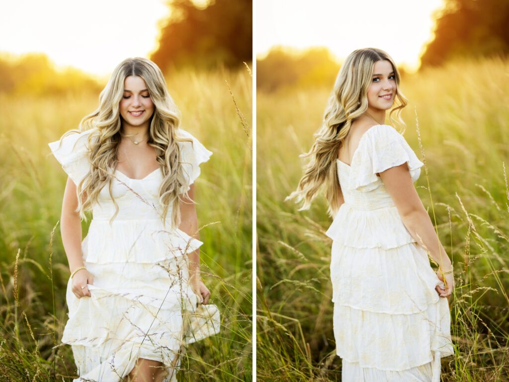 Senior photos in Vancouver Washington and Portland Oregon in the summer and cheer photos in a grassy field