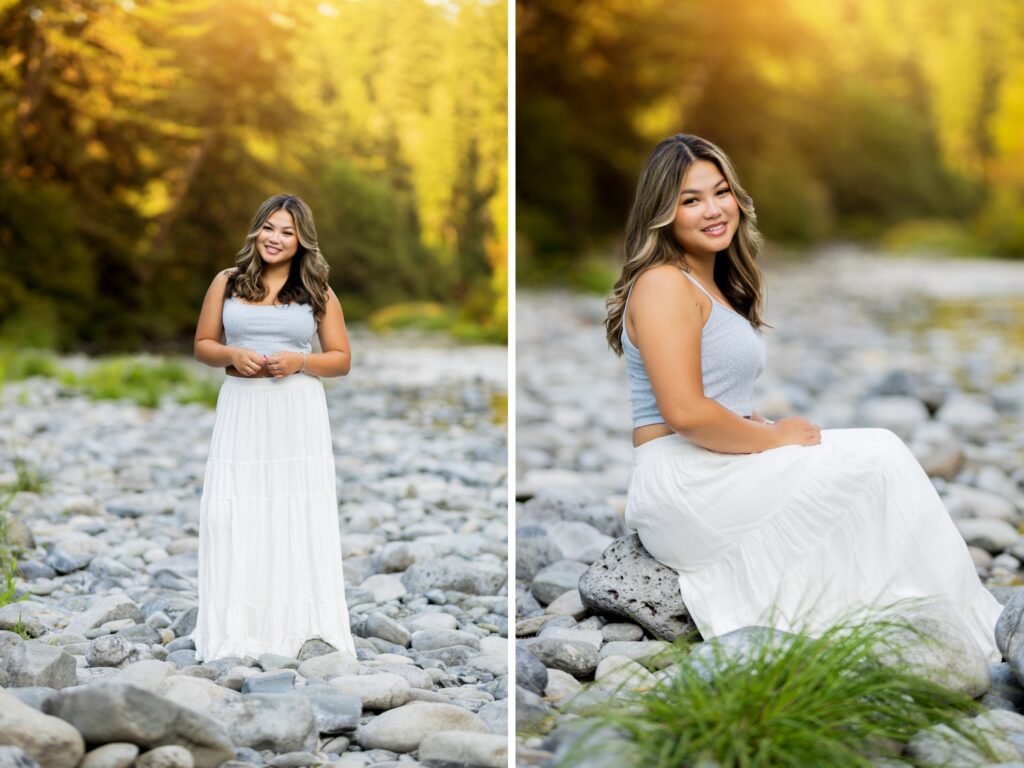 Senior photos in Vancouver Washington and Portland Oregon in the summer in a tall grassy field with a girl in a dress