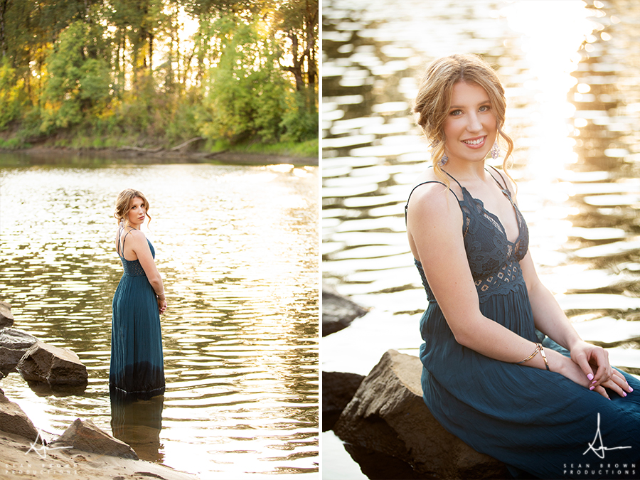Nature and urban senior photos in Vancouver Washington and Ridgefield Washington in a river